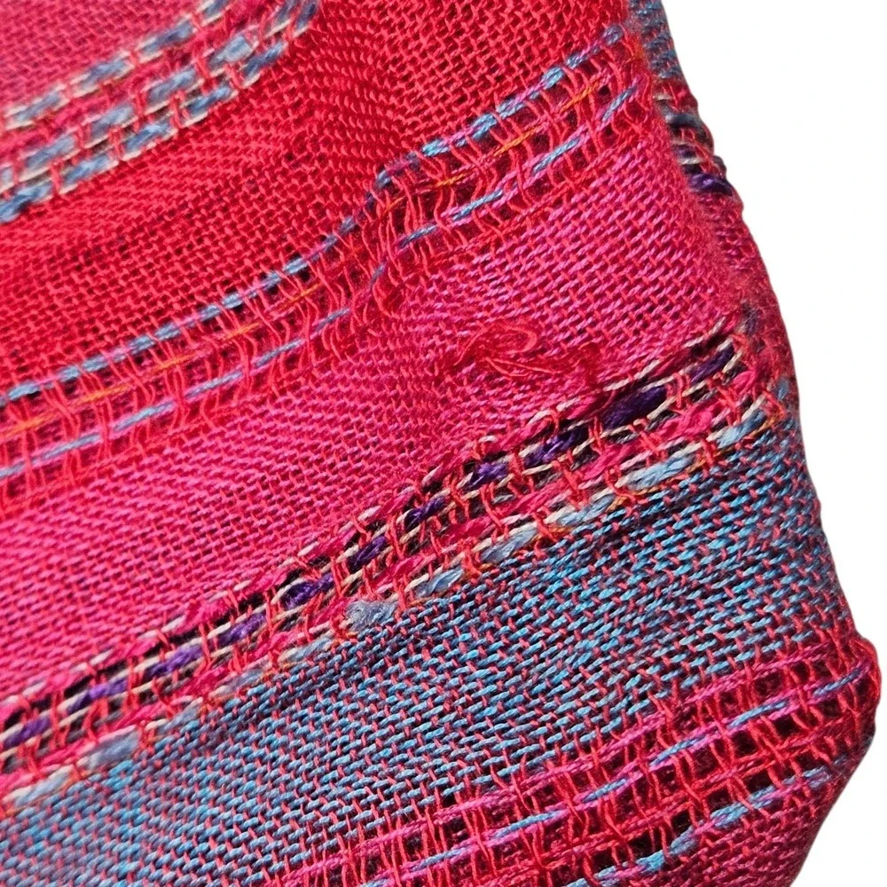 Open Hand India Pink Blue Striped Scarf‎ Tassels Lightweight Woven